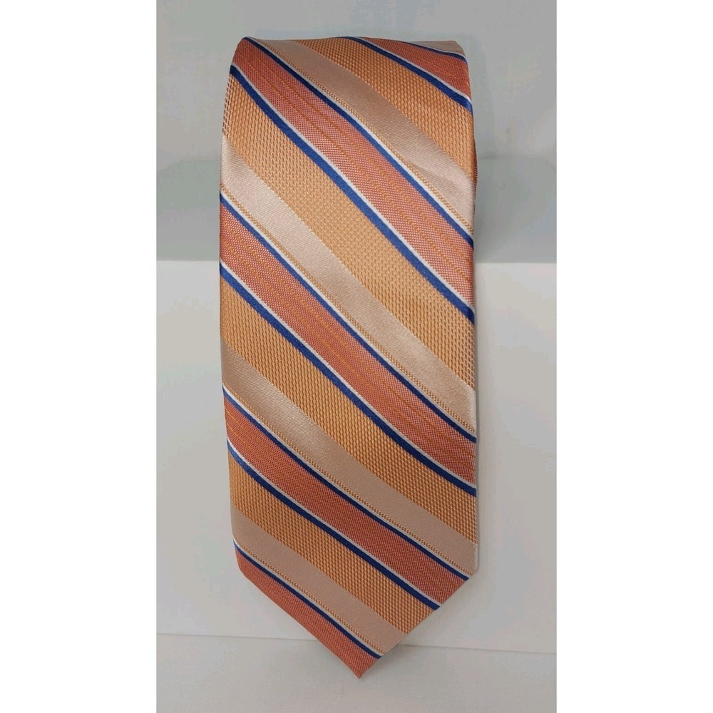 Stafford Performance Blue on Peach Striped Mens Tie 100% Silk 3"x59" Necktie